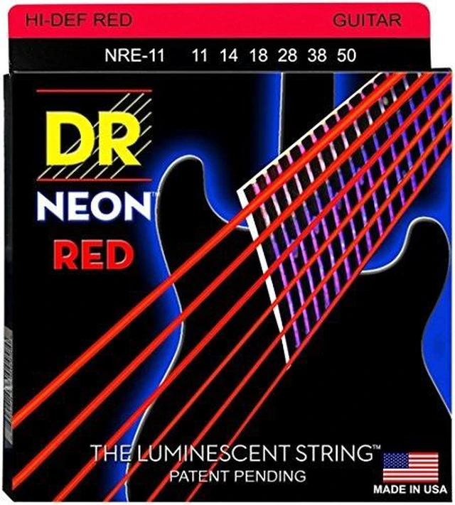 Alt view image 3 of 3 - DR Strings Hi-Def NEON Red Coated Medium (11-50) Electric Guitar Strings