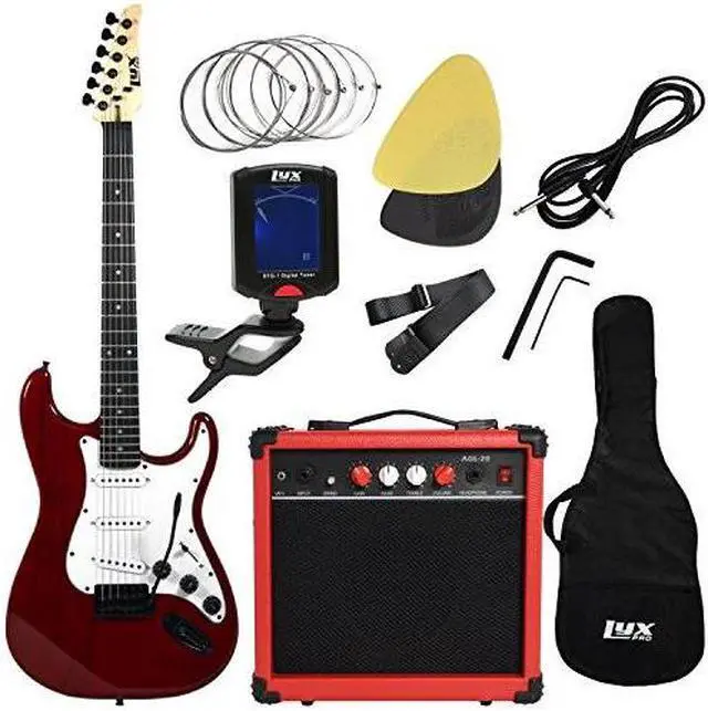 Alt view image 8 of 8 - LyxPro Electric Guitar with 20w Amp, Package Includes All Accessories, Digital Tuner, Strings, Picks, Tremolo Bar, Shoulder Strap, and Case Bag Complete Beginner Starter kit Pack Full Size