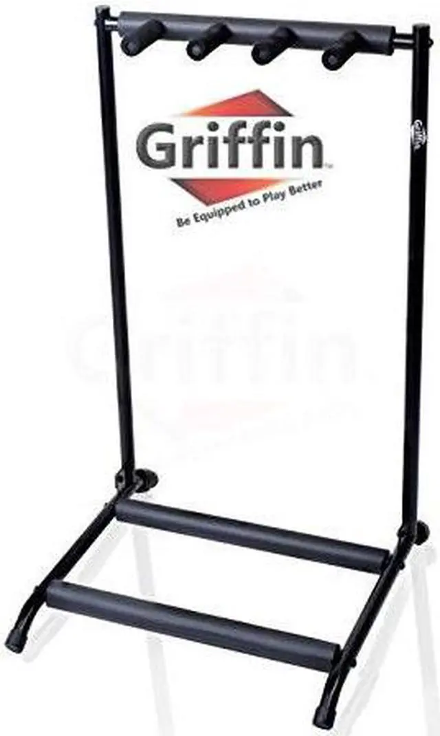 Main image of Three Guitar Rack Stand by GRIFFIN | Floor Storage Holder for Multiple Guitars | Neck Mount Support For Electric, Acoustic Bass, Accessories | Recording Studios, Schools, Stage Performers, Wall Hanger