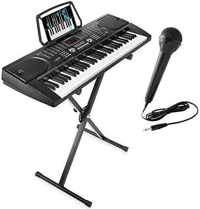 Alt view image 7 of 7 - Hamzer 61-Key Electronic Piano Electric Organ Music Keyboard with Stand, Microphone, & Sticker Sheet - Black