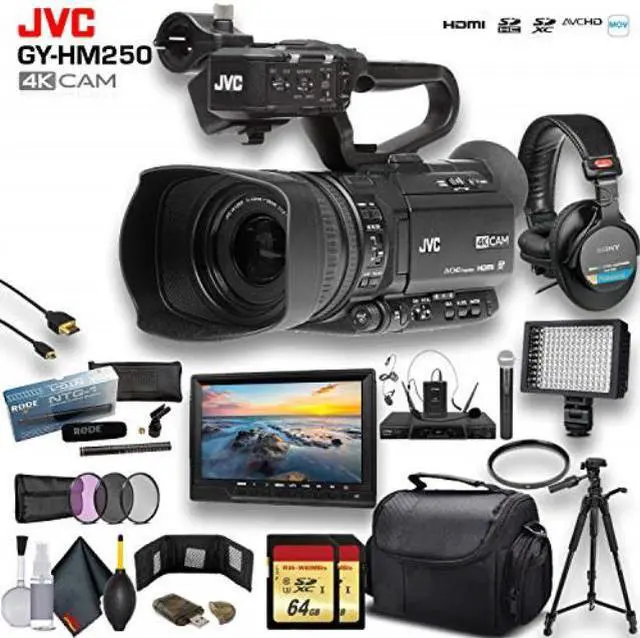 Alt view image 2 of 5 - JVC UHD 4K Streaming Camcorder W/ 2 X 64GB Memory Card, Tripod, Rode Mic, External Monitor, Sony Pro Headphones, Case, LED Light, and more . Premium Bundle