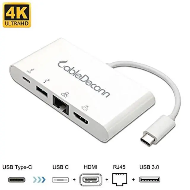 Alt view image 7 of 7 - CableDeconn thunderbolt 3 usb type-c hub hdmi ethernet rj45 usb3.0 usb c charging 4in1 adapter cable converter for 2017 macbook pro Dell XPS