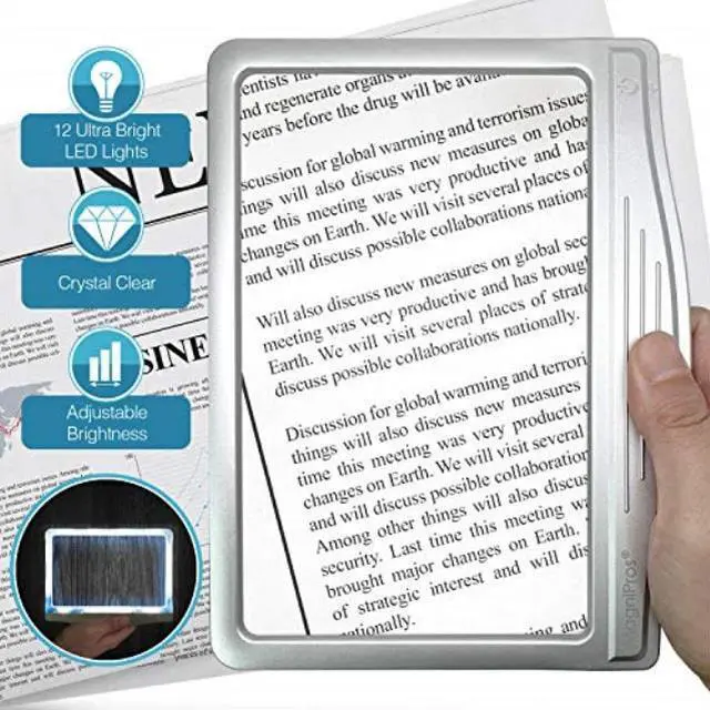 Alt view image 7 of 8 - MagniPros 3X Large Ultra Bright LED Page Magnifier with 12 Anti-Glare Dimmable LEDs(Evenly Lit Viewing Area & Relieve Eye Strain)-Ideal for Reading Small Prints & Low Vision Seniors with Aging Eyes