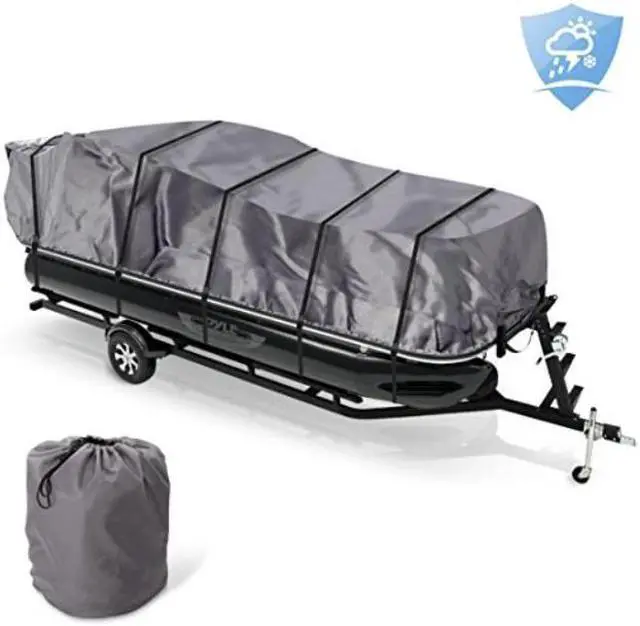 Main image of protective storage boat cover  universal waterproof, mildew, and weather resistant with uv sun damage protection armor shield marine grade canvas for 21ft to 24ft trailer pontoon  pyle pcvhp661