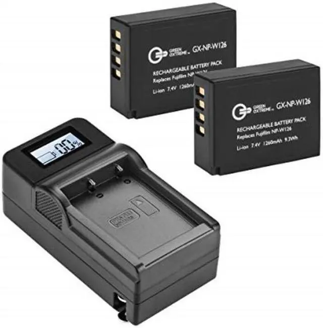 Main image of green extreme 2 pack npw126 battery and compact smart charger kit 7.4v 2000mah