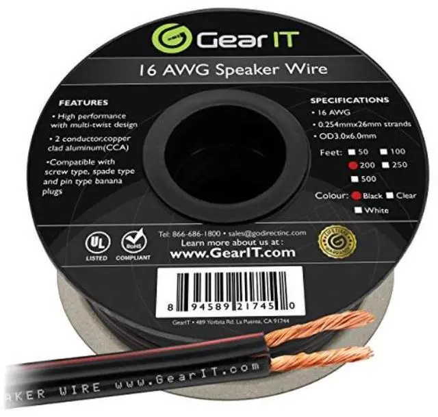 Alt view image 3 of 11 - 16 Gauge Speaker Wire, GearIT 200 ft 16AWG for Home Theater and Car Audio Installation High Quality Speaker Wires, Black