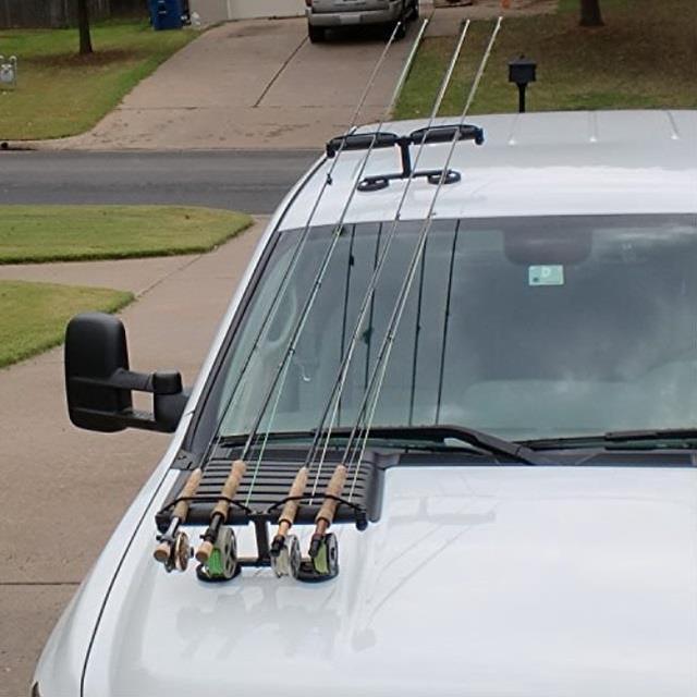 tight line enterprises magnetic fishing rod racks for vehicle truck or suv  with ferrous metal hood and roof 
