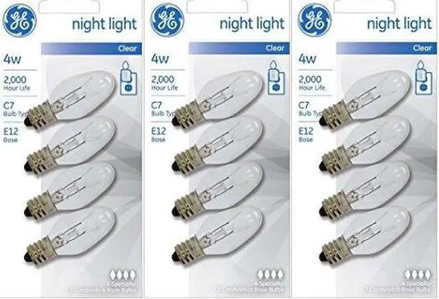 Main image of ge night light bulb standard, 4 watt, clear 4 ea pack of 3