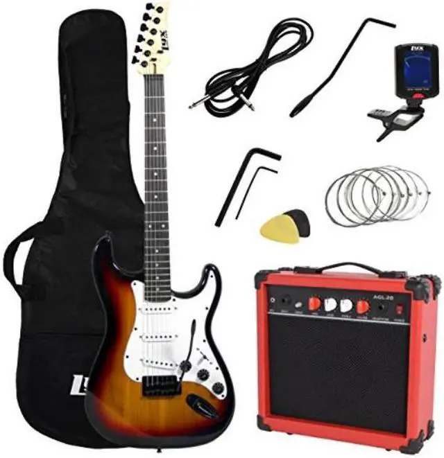 Alt view image 7 of 7 - LyxPro Full Size Electric Guitar with 20w Amp, Package Includes All Accessories, Digital Tuner, Strings, Picks, Tremolo Bar, Shoulder Strap, and Case Bag Complete Beginner Starter kit Pack