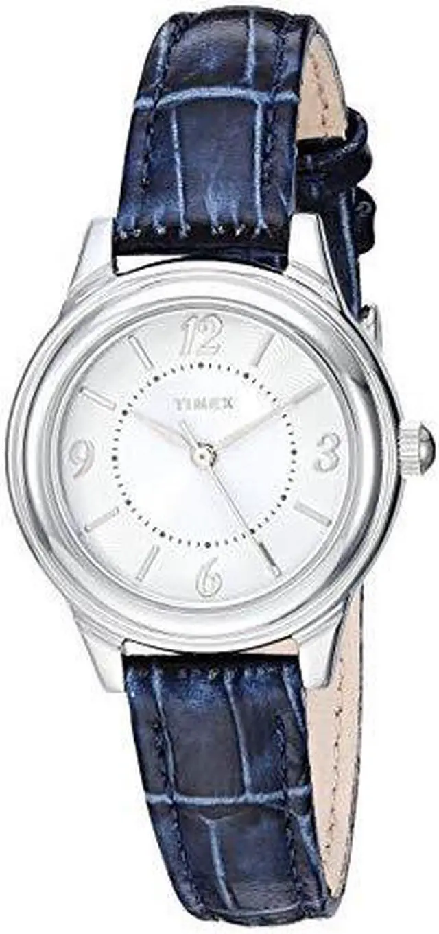 Main image of timex women's tw2r86000 basics 26mm blue/silvertone croco pattern leather strap watch