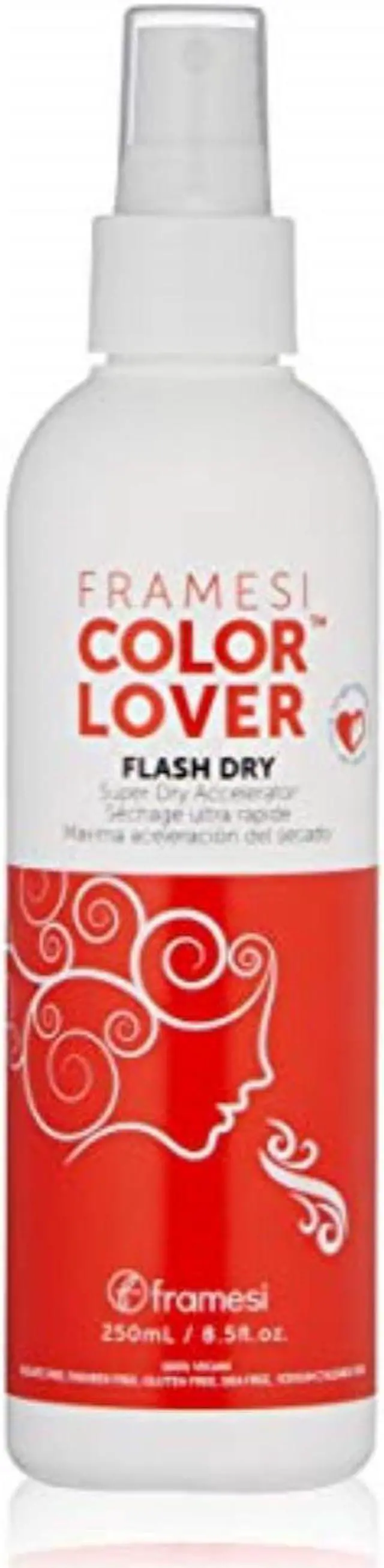 Main image of framesi color lover flash dry spray  8.5 ounce, color safe blow dry spray, super dry accelerator and heat protection spray for hair, vegan, gluten free, cruelty free