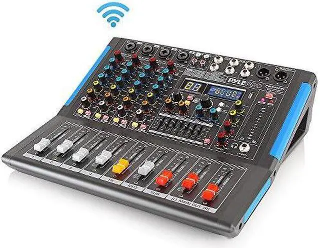 Main image of 4channel bluetooth studio audio mixer  dj sound controller interface with usb drive for pc recording input, xlr microphone jack, 48v power, input/output for professional and beginners  pmxu46bt