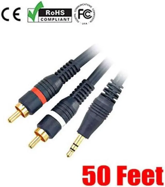 Alt view image 2 of 5 - iMBAPrice Premium Series 50 Feet 3.5mm Stereo Male to 2RCA Male 22AWG Cable - Gold Plated