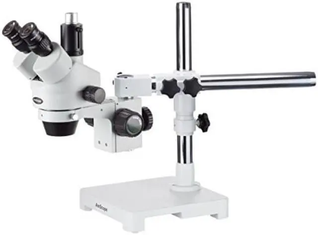 Alt view image 9 of 9 - 7X-45X Trinocular Stereo Zoom Microscope on Single Arm Boom Stand