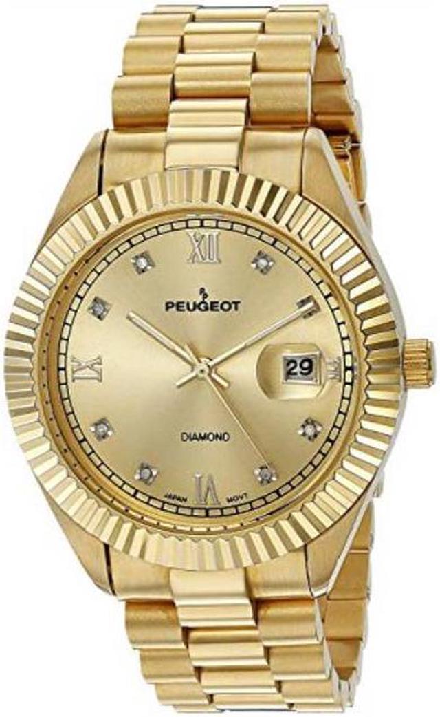 peugeot 14k gold plated diamond luxury calendar dress watch with