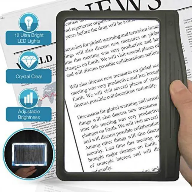 Alt view image 8 of 8 - MagniPros 3X Large Ultra Bright LED Page Magnifier with 12 Anti-Glare Dimmable LEDs (Provide More Evenly Lit Viewing Area)-Ideal for Reading Small Prints & Low Vision Seniors with Aging Eyes