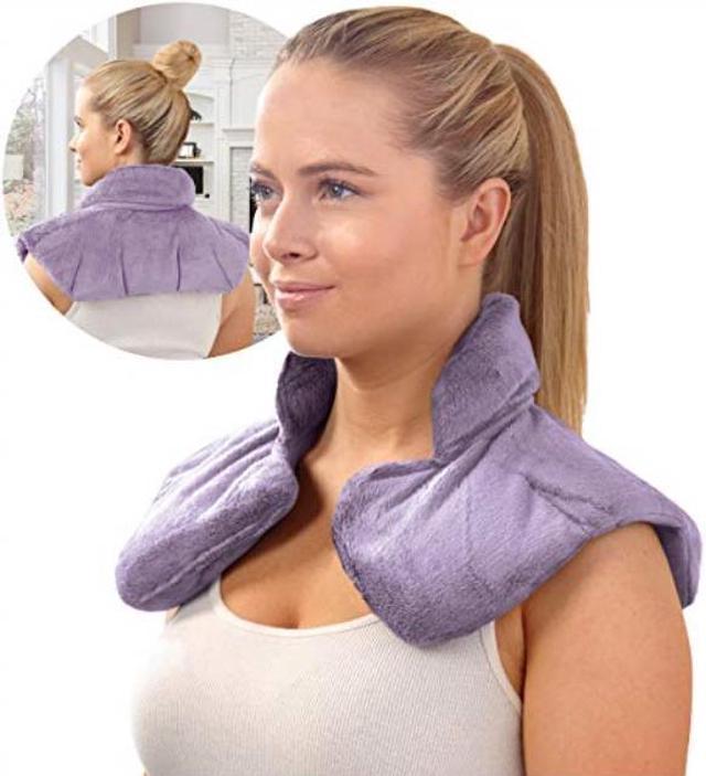  SHARPER IMAGE® Heated Neck & Shoulder Aromatherapy Wrap,  Lavender Scented Hot & Cold Therapy, Weighted Muscle Pain & Stress Relief,  Luxurious Soft Plush, Adjustable Fit, Relaxation & Self-Care : Health 