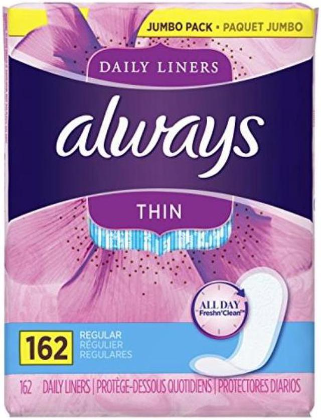 Always Thin Daily Wrapped Liners, Unscented, 162 count (Pack of 1
