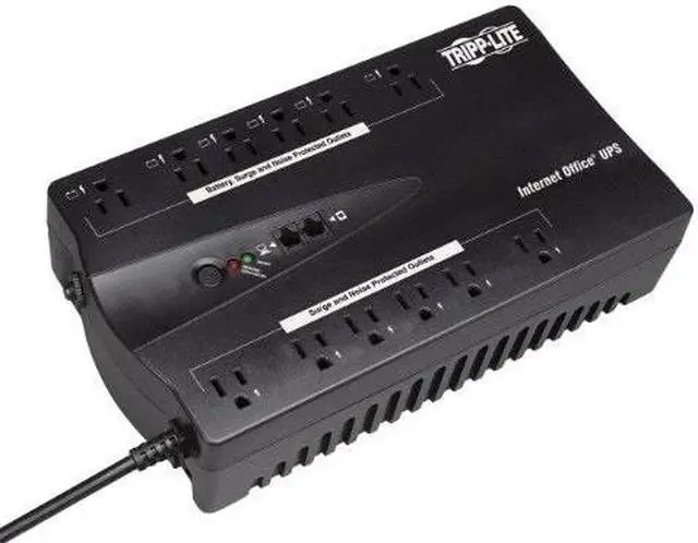 Main image of tripp lite 750va ups desktop battery back up, 12 outlet, 450w 120v standby, ultracompact, usb, 3 year warranty & $100,000 insurance internet750u