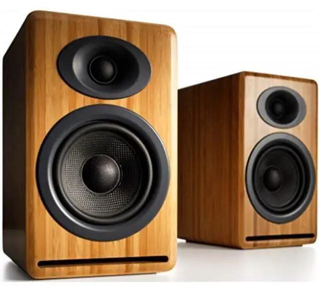 Alt view image 17 of 17 - Audioengine P4 Premium Passive Bookshelf Speakers - Pair (Bamboo)
