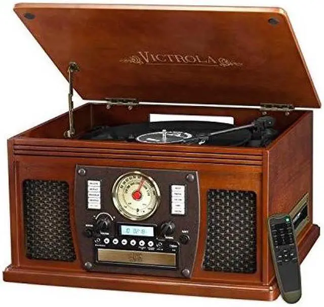 Alt view image 3 of 8 - Victrola 7-in-1 Bluetooth Record Player with USB Recording Mahogany