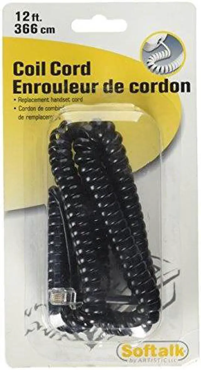 Alt view image 7 of 13 - Softalk Coiled Phone Cord, Plug/Plug, 12 Ft., Black 48102