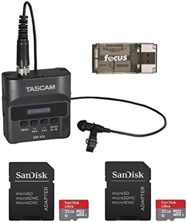 Alt view image 5 of 6 - Tascam DR-10L Digital Recorder & Lavalier Mic w/ 2 32GB microSD Cards & Card Reader