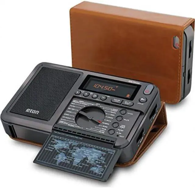 Main image of eton elite traveler am/fm/lw/shortwave radio with rds & custom leather carry cover