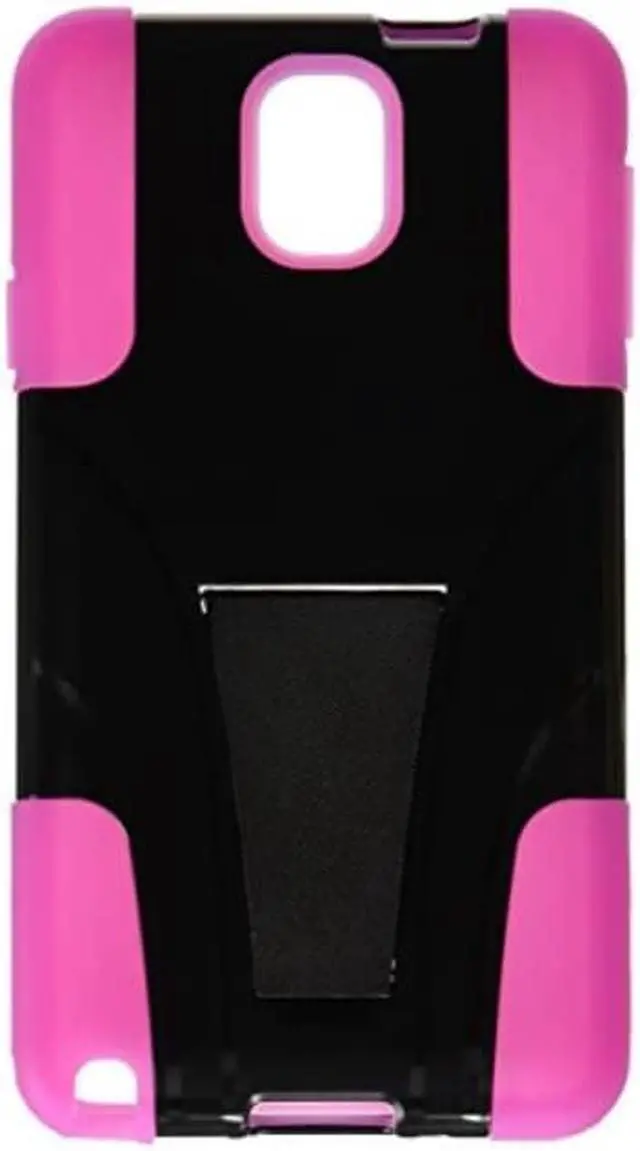 Main image of amzer amz96633 amzer double layer hybrid case cover with kickstand for samsung galaxy note 3 smn900, samsung galaxy note 3 smn9005  skin  retail packaging  black/hot pink