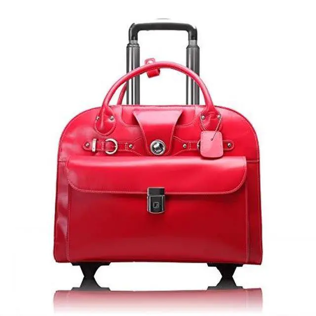 Alt view image 7 of 20 - McKlein USA 96313 15 in. Leather Wheeled Ladies Laptop Briefcase - Fuchsia