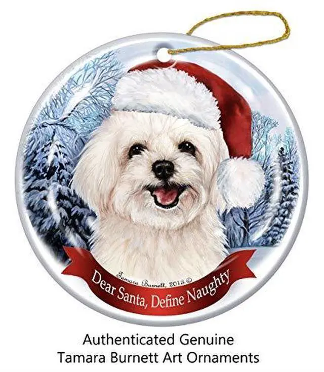 Alt view image 2 of 3 - Holiday Pet Gifts Maltipoo Santa Hat Dog Porcelain Christmas Tree Ornament