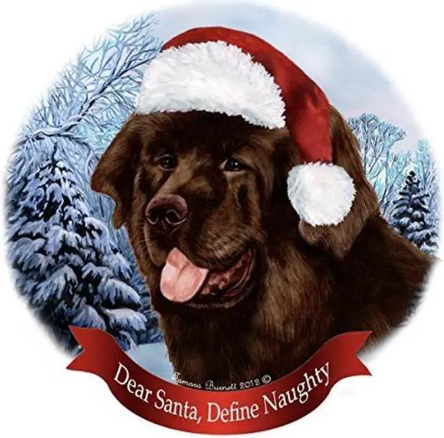 Alt view image 2 of 2 - Holiday Pet Gifts Chocolate Newfoundland Santa Hat Dog Porcelain Ornament