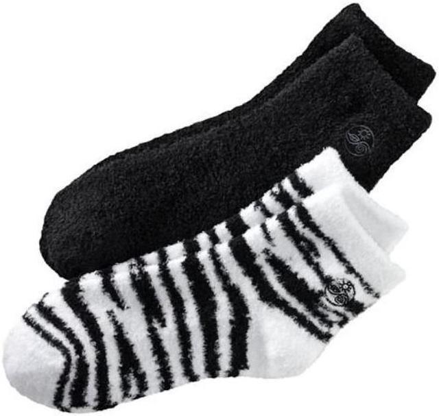earth therapeutics aloe socks, 2 pair per package black and zebra