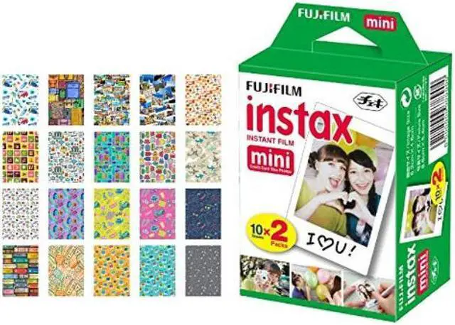 Main image of fujifilm instax mini instant film + 20 sticker frames for fuji instax prints travel package  deluxe bundle 20 exposures