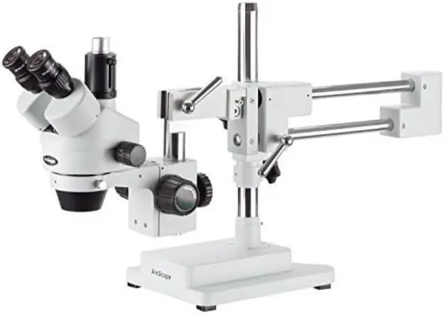 Alt view image 9 of 9 - 7X-45X Simul-Focal Stereo Zoom Microscope on Dual Arm Boom Stand