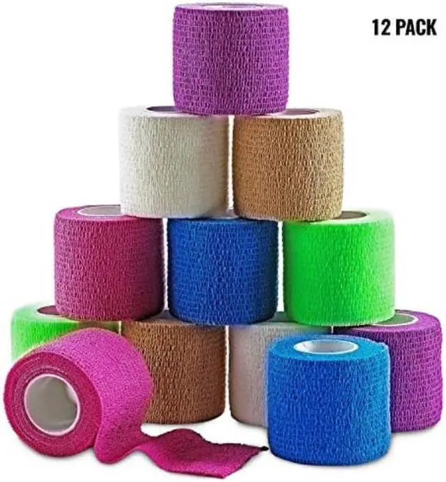Alt view image 8 of 8 - MEDca Self Adherent Cohesive Wrap Bandages 2 Inches X 5 Yards 12 Count with Strong Elastic and Colorful First Aid Tape for Sprain Swelling and Sorenes (Rainbow Color)