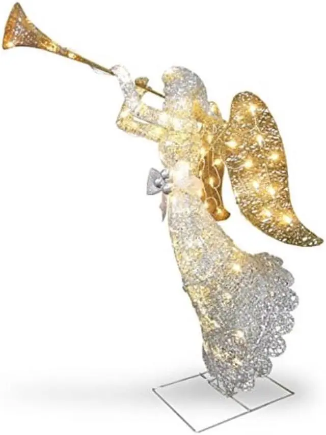 Alt view image 3 of 11 - National Tree Company DF070005U 48" Silver Angel Decor, AC Powered - Cool White LED Lights - 24" x 30 "x 48" - Silver