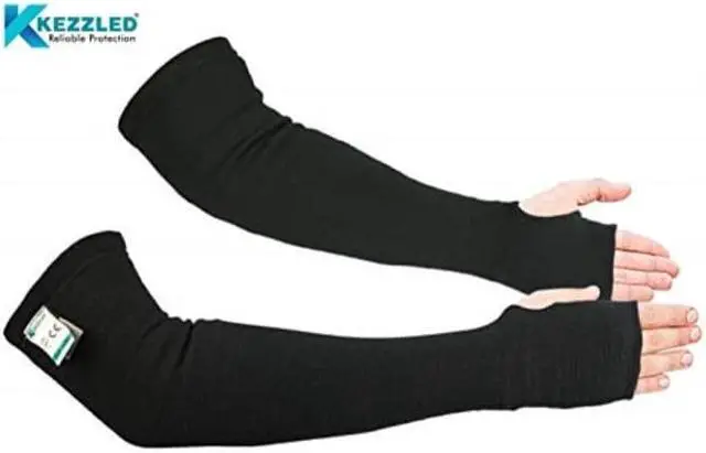 Alt view image 5 of 8 - KEZZLED Kevlar® Sleeves- Heat, Scratch & Cut Resistant Arm Sleeves with Thumb Holes- Arm Safety Sleeves- Long Arm Protectors-Working Sleeves-Flexible, Lightweight, Washable- 18 Inches, [ Black ]