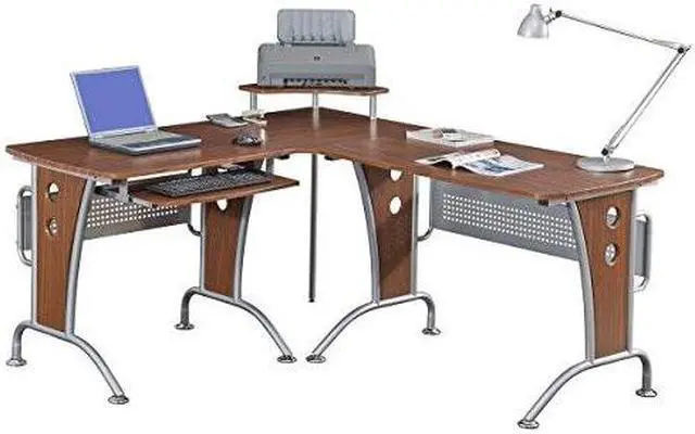 Alt view image 5 of 6 - VIP Suite Ergonomic Corner L-Shaped Computer Desk Workstation - Mahogany