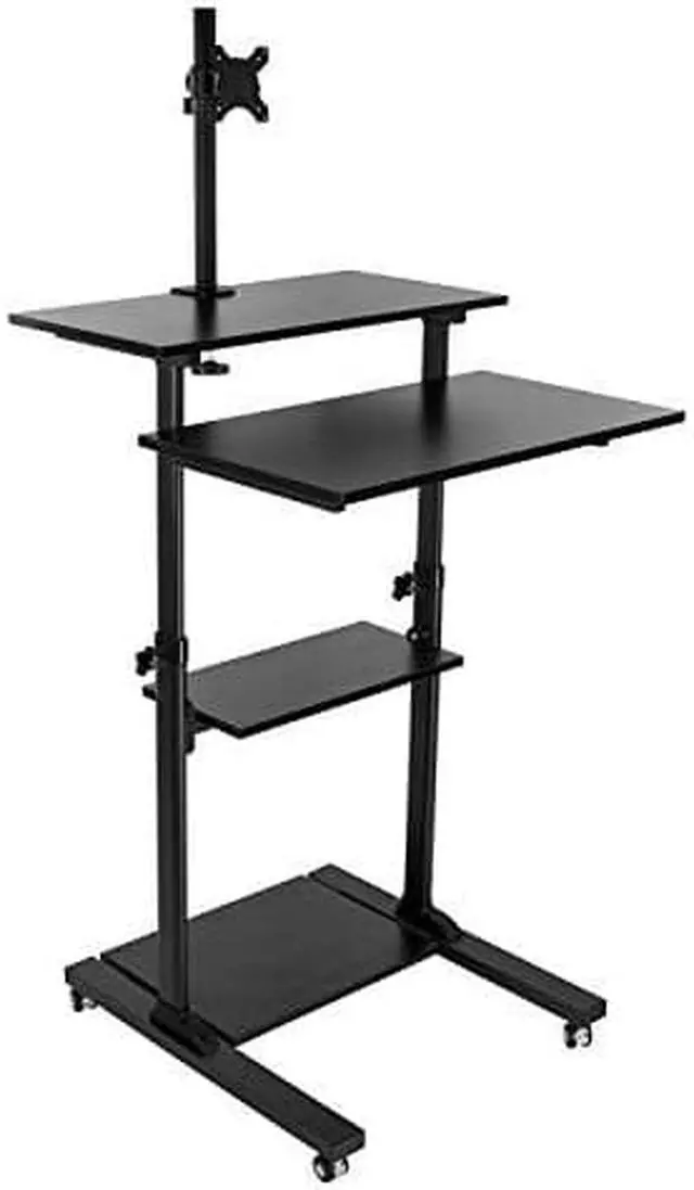 Alt view image 6 of 15 - Mount-It! Mobile Standing Gaming Desk With Monitor Arm | Silver