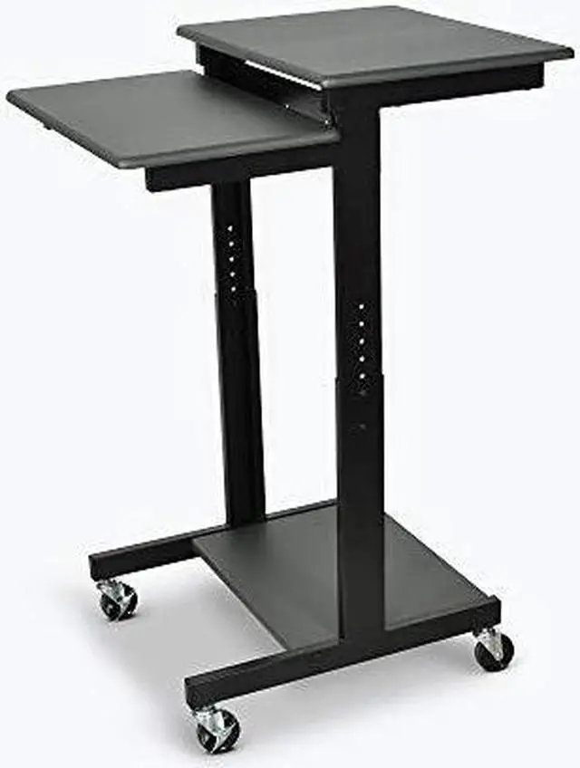 Alt view image 6 of 10 - Luxor Height Adjustable Multipurpose Rolling Mobile Stand up Presentation Computer Workstation With Keyboard Pullout Tray Gray Black