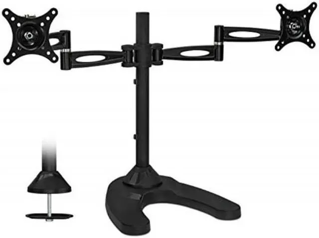 Main image of mountit! free standing dual monitor stand | double arm desk mount fits two x 21 24 27 inch computer screens | 2 heavy duty full motion adjustable arms | vesa 75 100 compatible | grommet base included