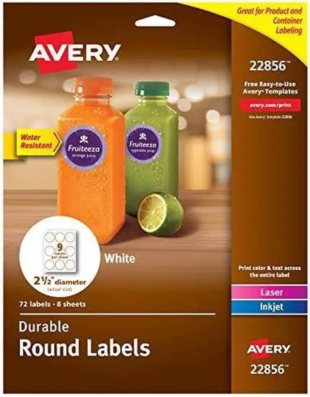 Alt view image 3 of 17 - Avery Printable Waterproof Round Labels with Sure Feed, 2.5" Diameter, White, 72 Customizable Labels (22856)