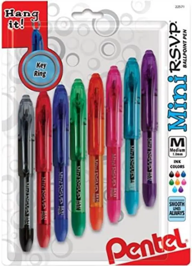 Alt view image 8 of 12 - Pentel Mini Ballpoint Pen Medium Rubber Grip Nonrefillable 8/PK Ast BK91MNBP8M