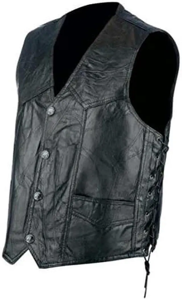 Alt view image 2 of 3 - Rocky Ranch Hides Rock Design Genuine Hog Leather Biker Vest- L - GFVLACEL