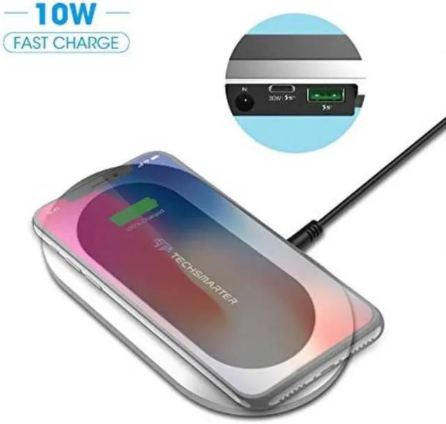 Main image of Techsmarter Qi Wireless Fast Charger Pad with 30W Power Delivery USB C Port and 18W Fast Charge USB Ports. Compatible with Samsung S7 S8 S9 S10 Note, iPhone 11 8 X XR XS, iPad, MacBook, LG G6 V30 V40