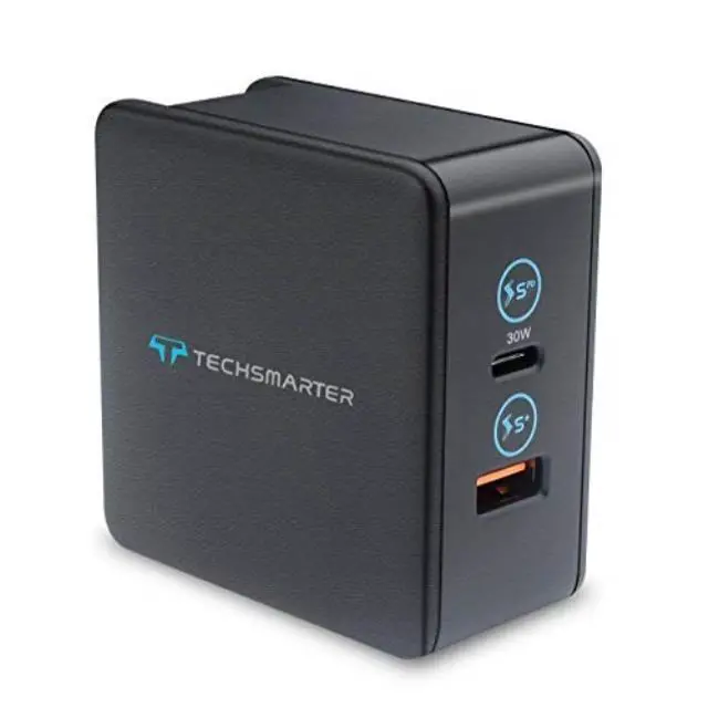Alt view image 2 of 9 - Techsmarter 48W USB C PD Wall Charger with 30W Power Delivery and 18W USB Port, For iPhone 15, 14, 13, 12, 11, XS, XR, iPad, MacBook Air, Samsung Galaxy S23, S22, S21, S20, S10, Androids