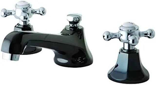 Alt view image 3 of 9 - Kingston Brass NS4467BX Water Onyx widespread lavatory faucet with brass pop-up drain, black nickel finish with chrome trim