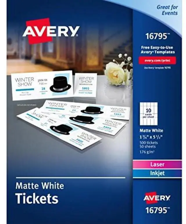 Alt view image 2 of 2 - Avery Blank Printable Tickets, Tear-Away Stubs, Perforated Raffle Tickets, 1-3/4" x 5-1/2", 500 Tickets (16795)