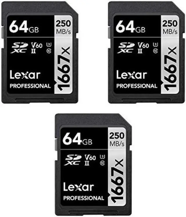 Alt view image 3 of 3 - Lexar Professional SDHC/SDXC 1667x UHS-II 64GB Memory Card (3-Pack)